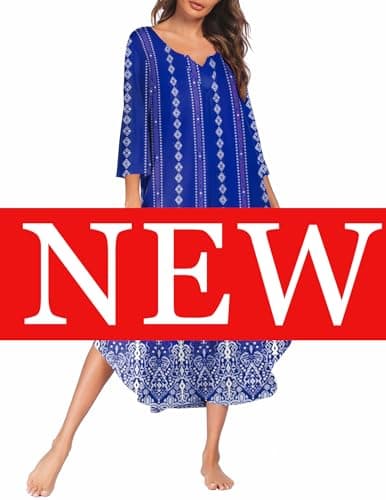 Ekouaer Plus Size 3/4 Sleeves Maxi Nightgown for Women