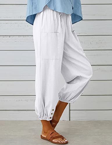 Wanzetaly Summer Cotton Linen Cropped Pants for Women