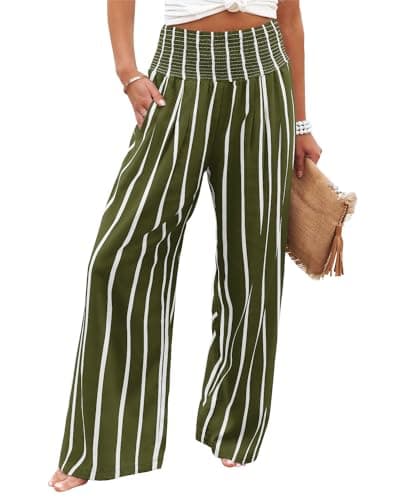 Angerella Women's High Waist Elastic Palazzo Pants with Pockets
