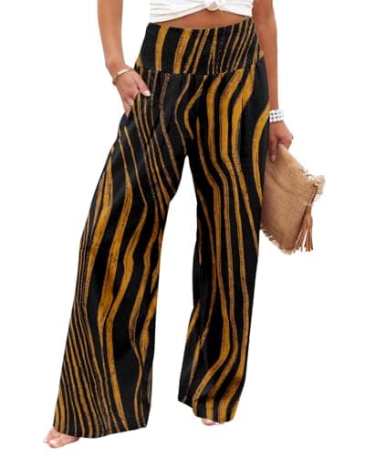 Angerella Women's High Waist Elastic Palazzo Pants with Pockets