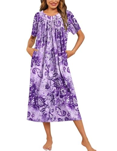 Ekouaer Women's Pleated House Dress with Pockets S-XXXL