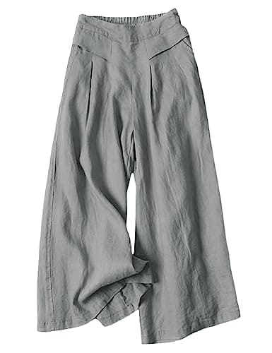 Bianstore Women's Culottes Wide Leg Pants with Pockets Elastic Waist