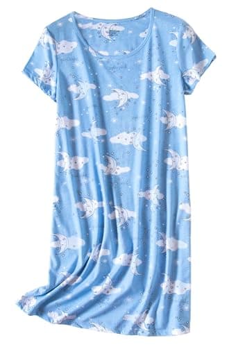 PNAEONG Women's Cotton Short Sleeve Nightgown Casual Print Sleepdress