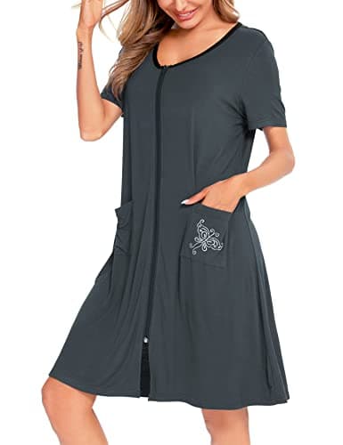 SWOMOG Women's Zip Up Lightweight Bathrobe with Pockets