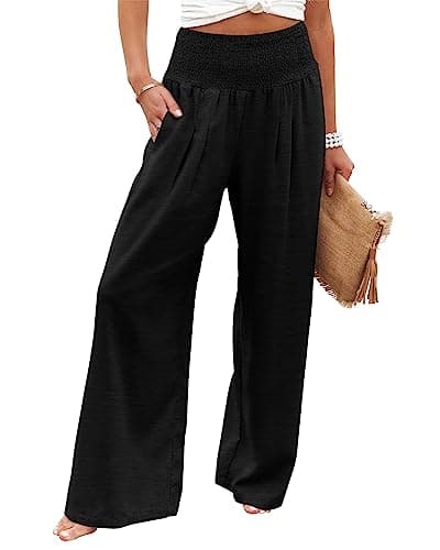 Angerella Women's High Waist Elastic Palazzo Pants with Pockets