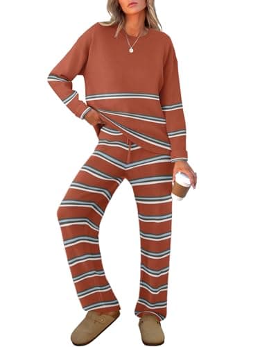 Caracilia Women's Striped Oversized Sweater & Wide Leg Pant Set