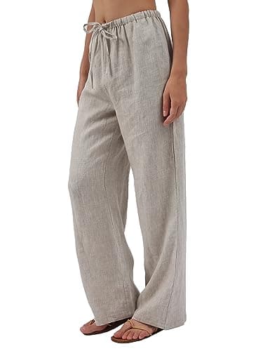 Amazhiyu Women's Pure Linen Summer Drawstring Pants with Pockets