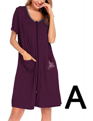 SWOMOG Women's Zip Up Lightweight Bathrobe with Pockets