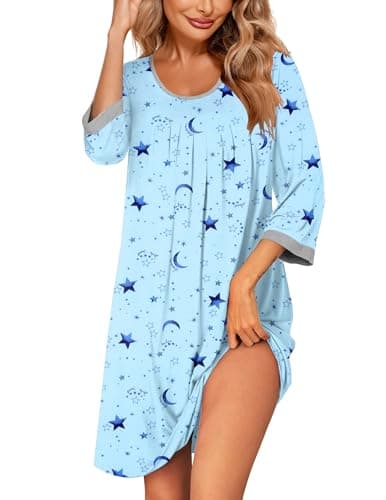Ekouaer Women's Soft 3/4 Sleeve Nightgown Sleep Shirt S-3XL