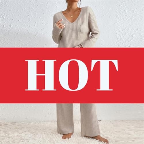 TIGENA Women's Ribbed Long Sleeve Sweater & Wide Leg Pants Lounge Set