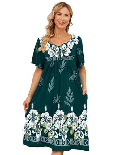 Womens House Dresses with Pockets - Moo Moo Nightgown Short Sleeve Mumu Dress Lounge Dress S-3XL