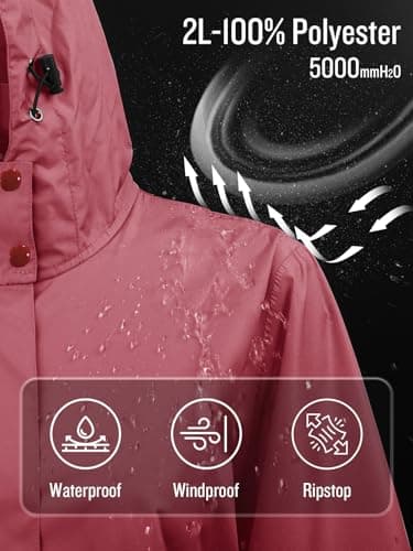 SaphiRose Women's Lightweight Waterproof Long Hooded Rain Jacket