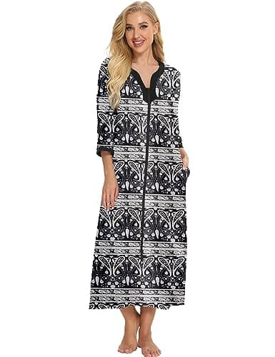Bloggerlove Women's Cotton Zip-Up House Dresses and Nightgowns