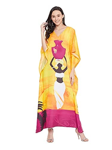 Oussum Plus Size Long Maxi Polyester Kaftan Gown for Casual Beach Party