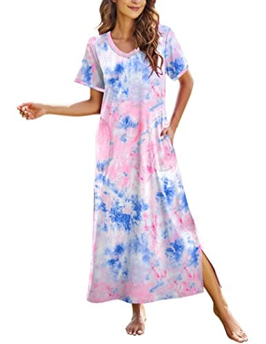 Ekouaer Women's Full Length Short Sleeve Nightgown