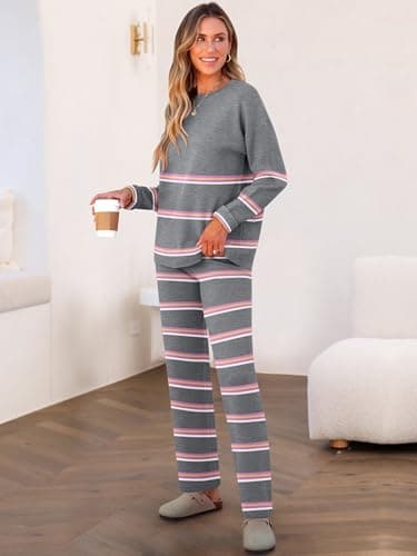 Caracilia Women's Striped Oversized Sweater & Wide Leg Pant Set