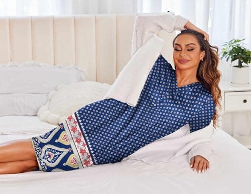 Ekouaer Women's Long Sleeve Nightgown with Pockets
