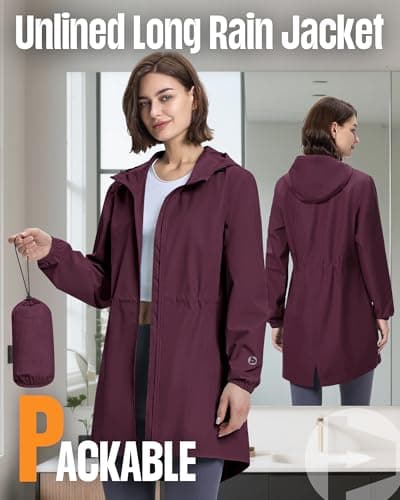Outdoor Ventures Women's Waterproof Packable Long Rain Jacket With Hood