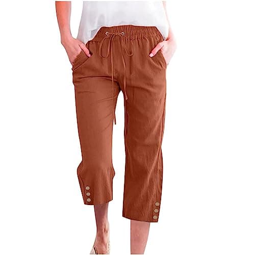 Nantdog Women's High-Waisted Drawstring Linen Capri Trousers