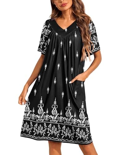 Ekouaer Womens Floral Print Pocket Nightgown Mumu Dress