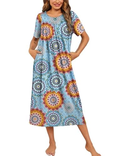 Ekouaer Women's Pleated House Dress with Pockets S-XXXL