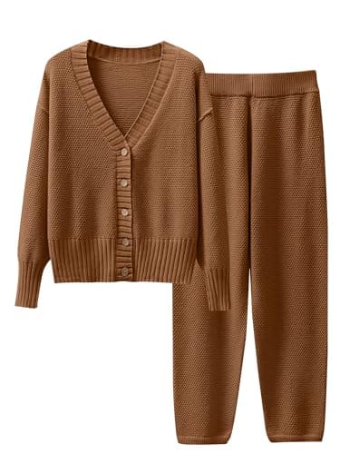Caracilia Women's V-Neck Cardigan & Matching Pants Fall Loungewear