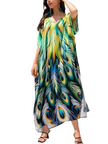 IMAGEKOPE Plus Size Vneck Batwing Dress for Women Bathing Suit Cover up Moroccan Caftan Dresses