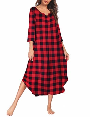 Ekouaer Plus Size 3/4 Sleeves Maxi Nightgown for Women