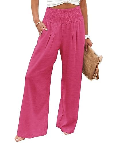 Angerella Women's High Waist Elastic Palazzo Pants with Pockets