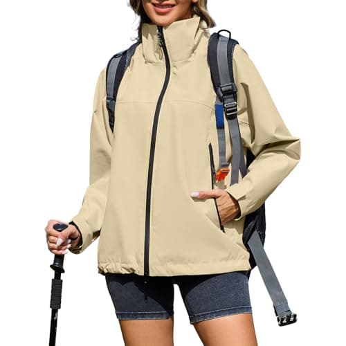 Women's American Trends Waterproof Rain Jacket Hooded Loose Fit Windbreaker