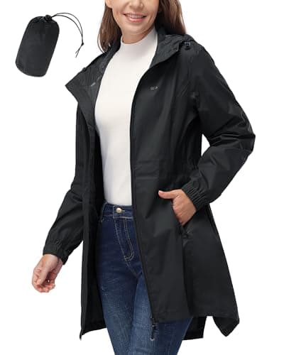 Women's 33,000ft Waterproof Long Rain Coat with Hood Windbreaker