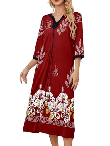 PITINAN Zip up Robes for Women Long Lounge Dress House Coat S-3XL