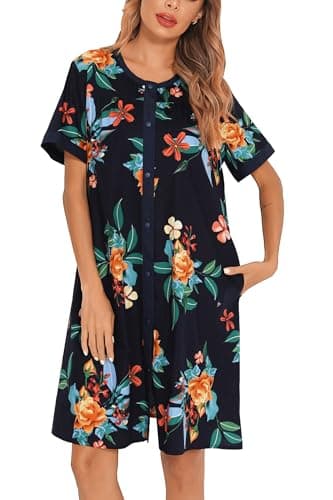 YOZLY Women's Pocketed Short Sleeve House Dress Robe