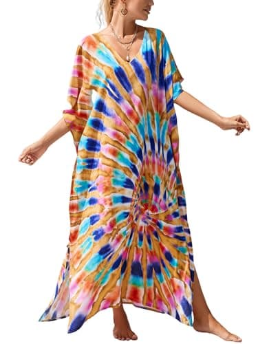 IMAGEKOPE Plus Size Vneck Batwing Dress for Women Bathing Suit Cover up Moroccan Caftan Dresses