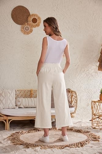 BCOFUI High-Waisted Linen Wide Leg Beach Pants