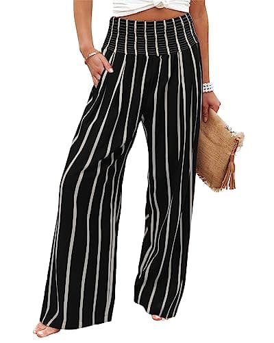Angerella Women's High Waist Elastic Palazzo Pants with Pockets