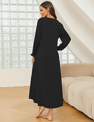 Marvmys Women's Cotton Long Sleeve Nightgown with Pockets