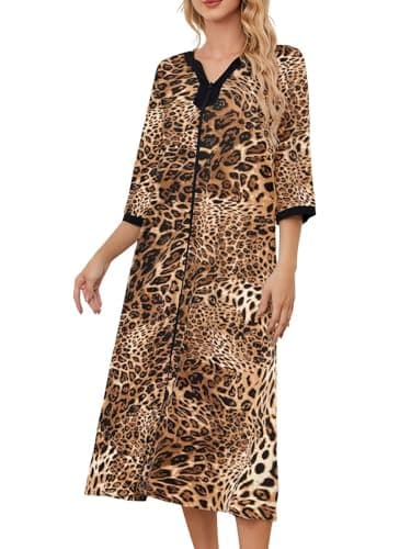 PITINAN Zip up Robes for Women Long Lounge Dress House Coat S-3XL