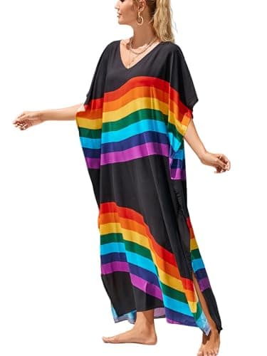IMAGEKOPE Plus Size Vneck Batwing Dress for Women Bathing Suit Cover up Moroccan Caftan Dresses
