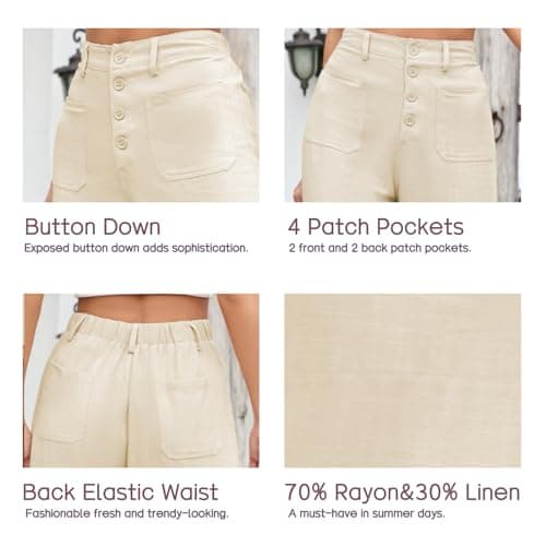 Famulily Women's Linen Button Down Wide Leg Cropped Pants with Pockets