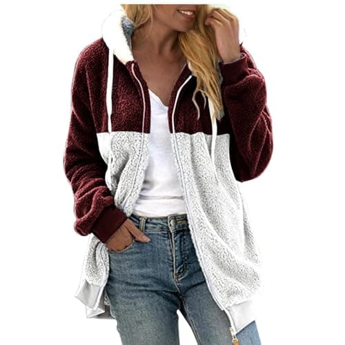 Refined Title: Women's Fashion Hooded Jacket with Drawstring, Zipper Pockets, and Plush Sweater Material