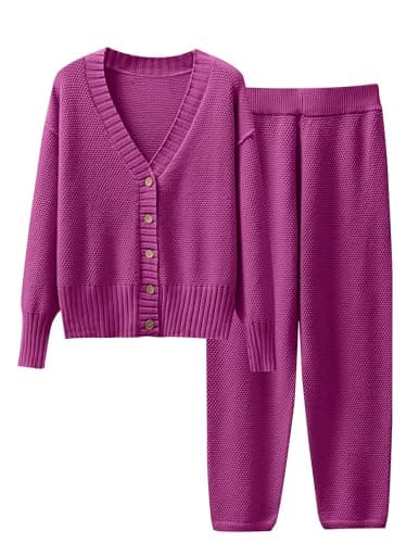 Caracilia Women's V-Neck Cardigan & Matching Pants Fall Loungewear