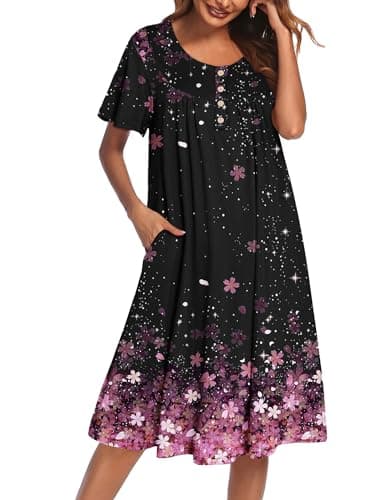 Ekouaer Women's Short Sleeve Nightgown with Pockets Floral Print
