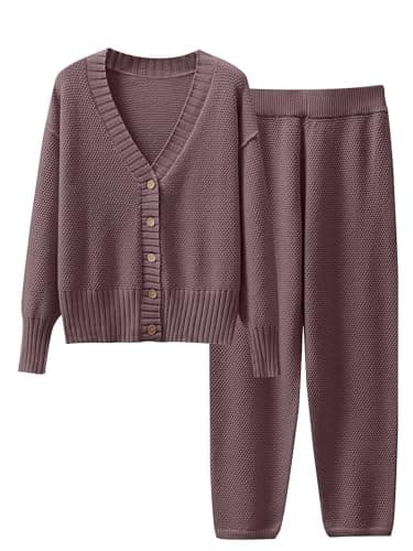 Caracilia Women's V-Neck Cardigan & Matching Pants Fall Loungewear