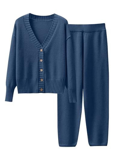 Caracilia Women's V-Neck Cardigan & Matching Pants Fall Loungewear