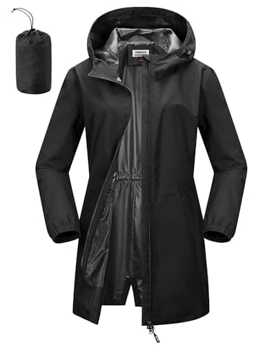 Outdoor Ventures Women's Waterproof Packable Long Rain Jacket With Hood