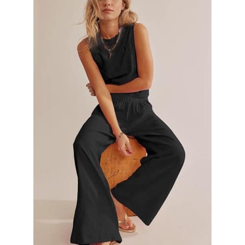 SeeLuNa Women's Cotton Boho Wide Leg Pants with Pockets