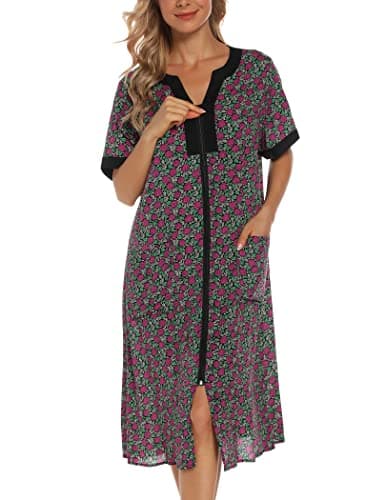 Women's House Dresses with Zipper Front, Lightweight Duster Robe