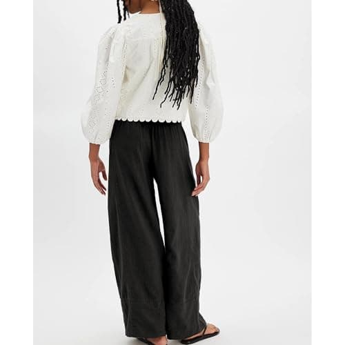 SeeLuNa Women's Cotton Boho Wide Leg Pants with Pockets