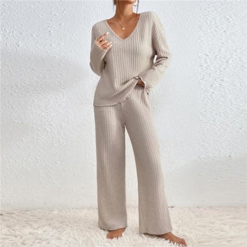 TIGENA Women's Ribbed Long Sleeve Sweater & Wide Leg Pants Lounge Set